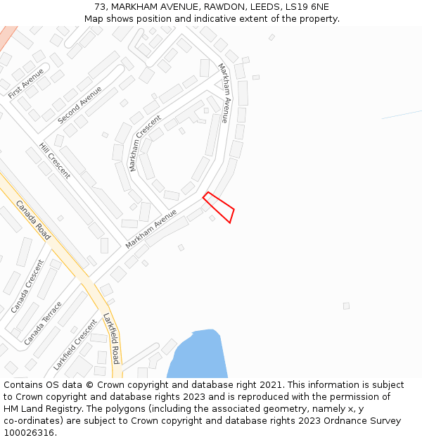 73, MARKHAM AVENUE, RAWDON, LEEDS, LS19 6NE: Location map and indicative extent of plot