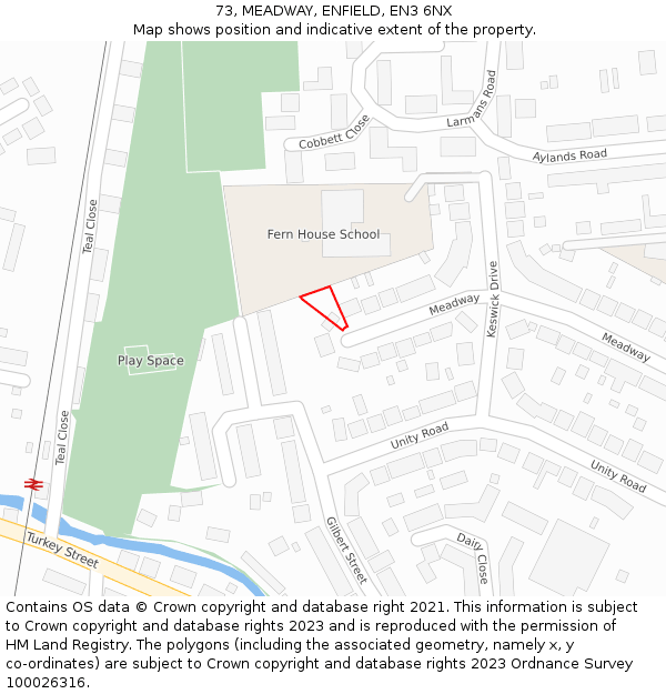 73, MEADWAY, ENFIELD, EN3 6NX: Location map and indicative extent of plot