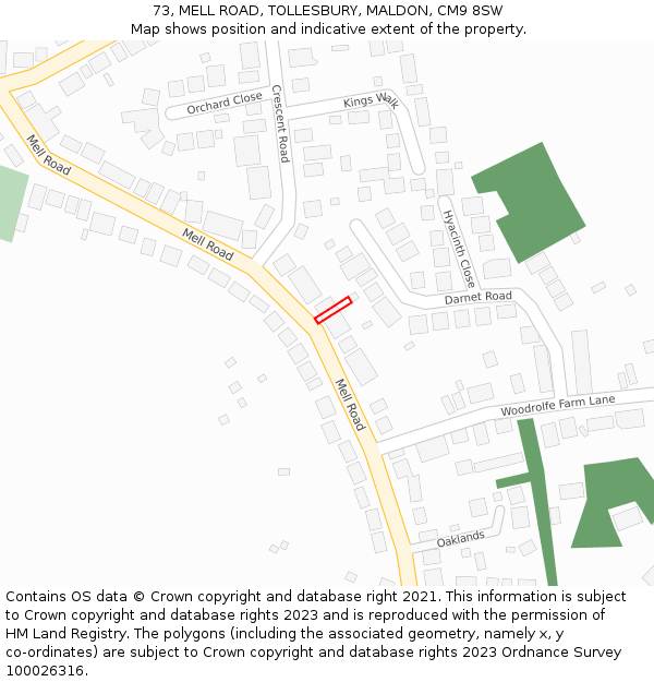 73, MELL ROAD, TOLLESBURY, MALDON, CM9 8SW: Location map and indicative extent of plot