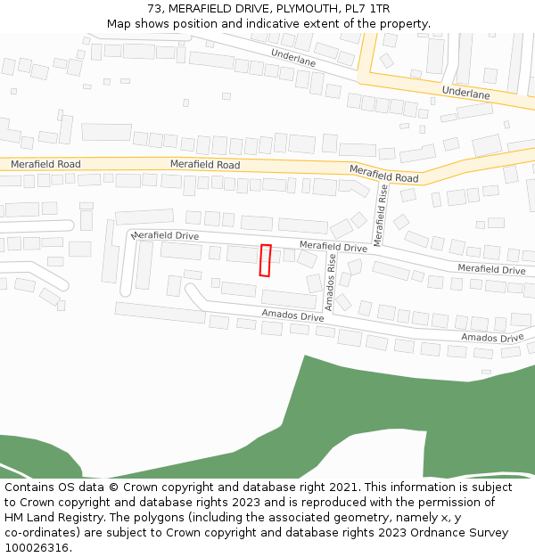 73, MERAFIELD DRIVE, PLYMOUTH, PL7 1TR: Location map and indicative extent of plot
