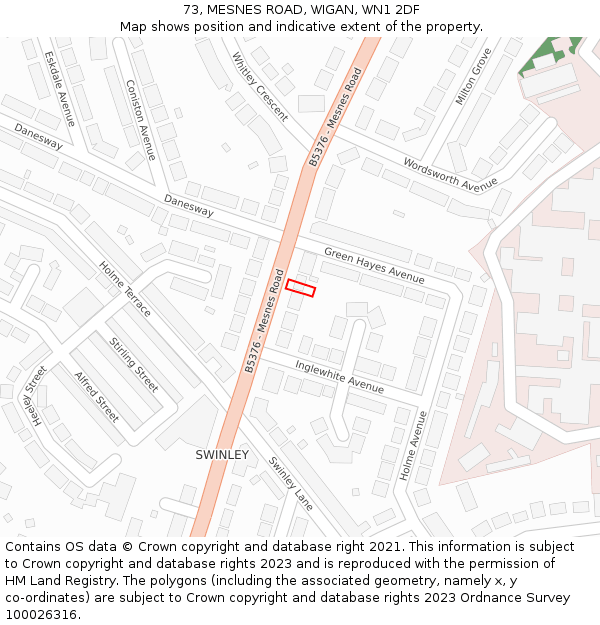 73, MESNES ROAD, WIGAN, WN1 2DF: Location map and indicative extent of plot