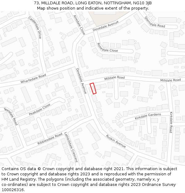 73, MILLDALE ROAD, LONG EATON, NOTTINGHAM, NG10 3JB: Location map and indicative extent of plot