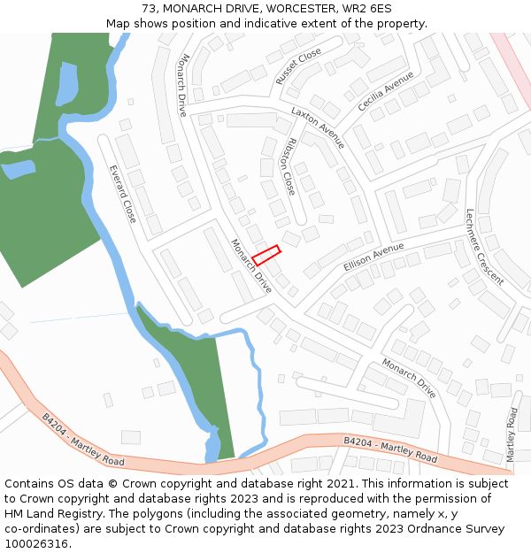 73, MONARCH DRIVE, WORCESTER, WR2 6ES: Location map and indicative extent of plot
