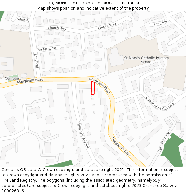 73, MONGLEATH ROAD, FALMOUTH, TR11 4PN: Location map and indicative extent of plot