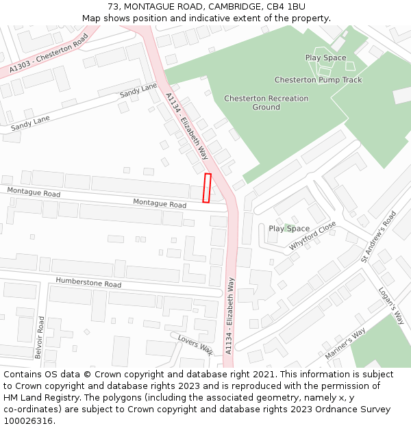 73, MONTAGUE ROAD, CAMBRIDGE, CB4 1BU: Location map and indicative extent of plot