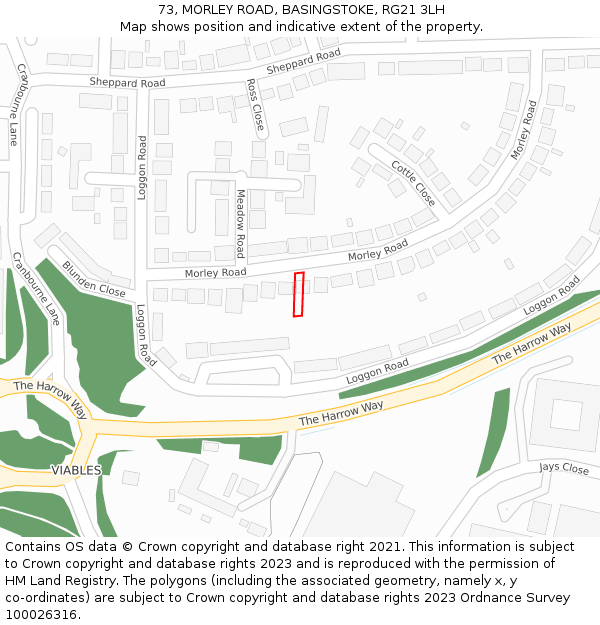 73, MORLEY ROAD, BASINGSTOKE, RG21 3LH: Location map and indicative extent of plot