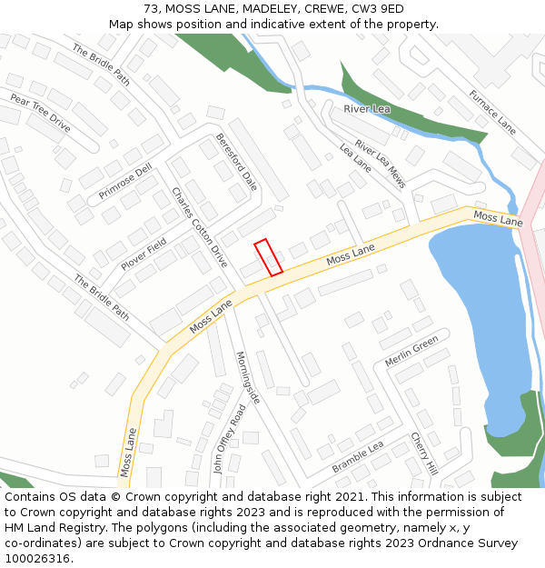 73, MOSS LANE, MADELEY, CREWE, CW3 9ED: Location map and indicative extent of plot