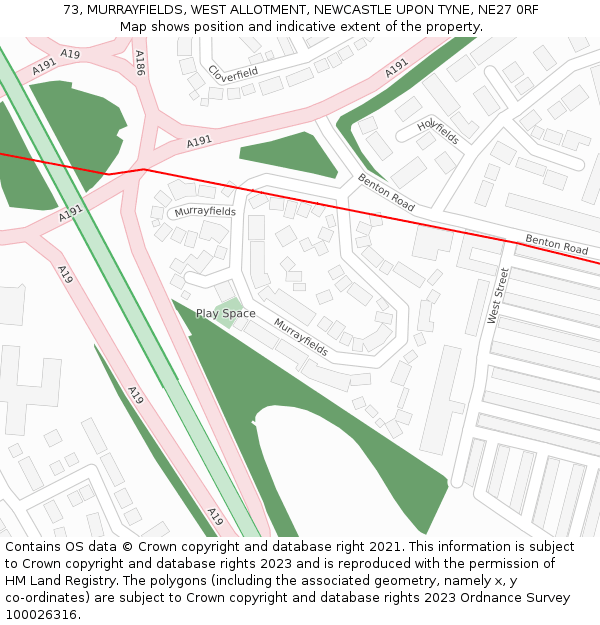 73, MURRAYFIELDS, WEST ALLOTMENT, NEWCASTLE UPON TYNE, NE27 0RF: Location map and indicative extent of plot