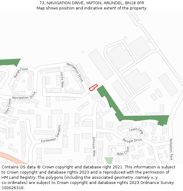 73, NAVIGATION DRIVE, YAPTON, ARUNDEL, BN18 0FR: Location map and indicative extent of plot