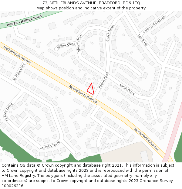 73, NETHERLANDS AVENUE, BRADFORD, BD6 1EQ: Location map and indicative extent of plot