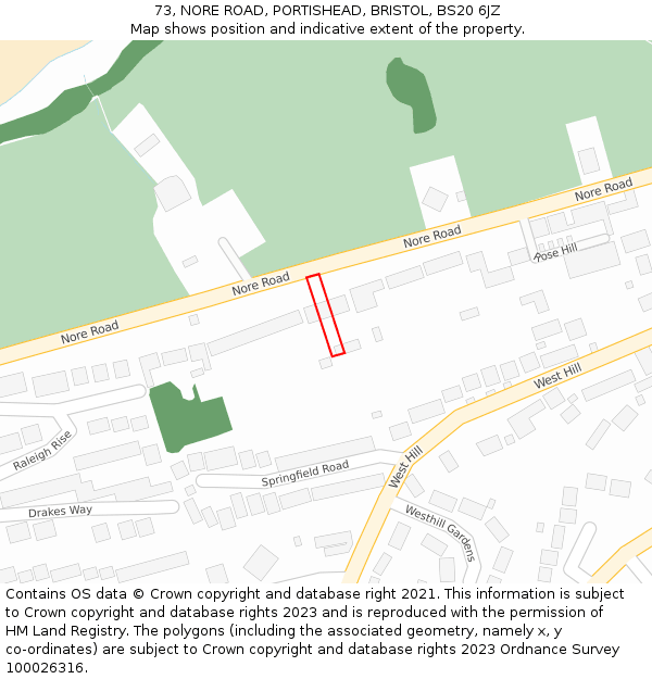 73, NORE ROAD, PORTISHEAD, BRISTOL, BS20 6JZ: Location map and indicative extent of plot