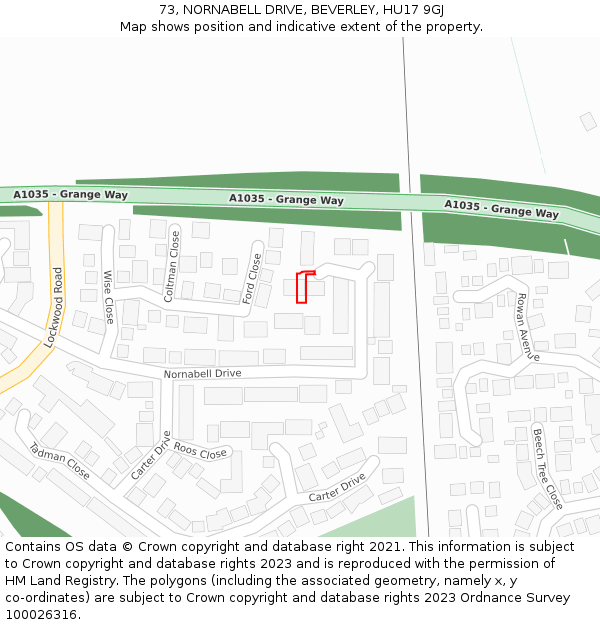 73, NORNABELL DRIVE, BEVERLEY, HU17 9GJ: Location map and indicative extent of plot
