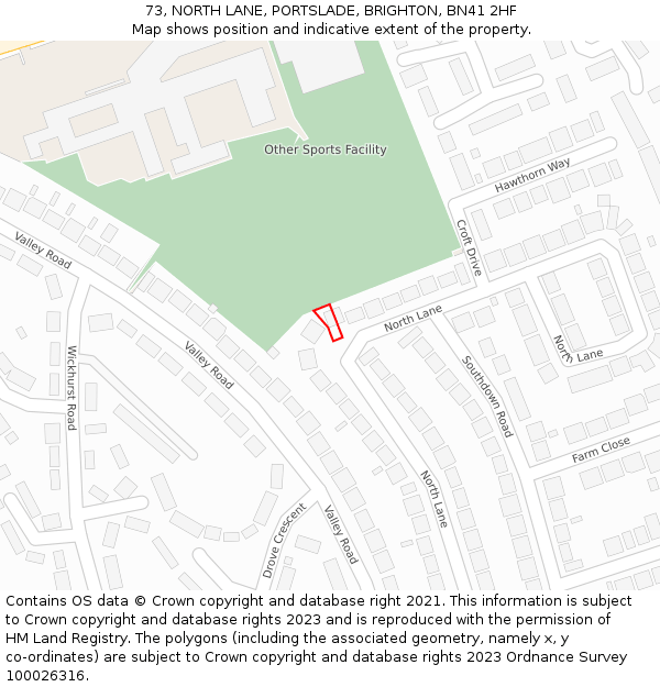 73, NORTH LANE, PORTSLADE, BRIGHTON, BN41 2HF: Location map and indicative extent of plot