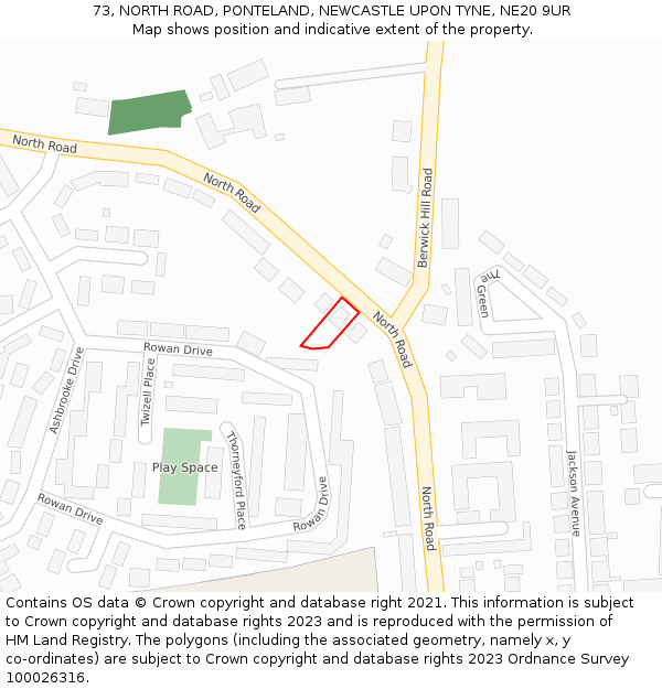 73, NORTH ROAD, PONTELAND, NEWCASTLE UPON TYNE, NE20 9UR: Location map and indicative extent of plot