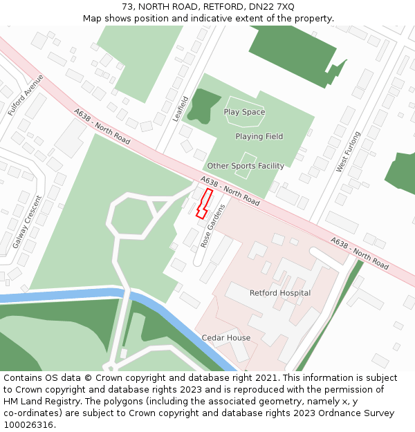 73, NORTH ROAD, RETFORD, DN22 7XQ: Location map and indicative extent of plot