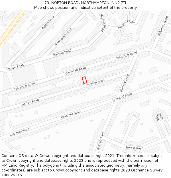 73, NORTON ROAD, NORTHAMPTON, NN2 7TL: Location map and indicative extent of plot