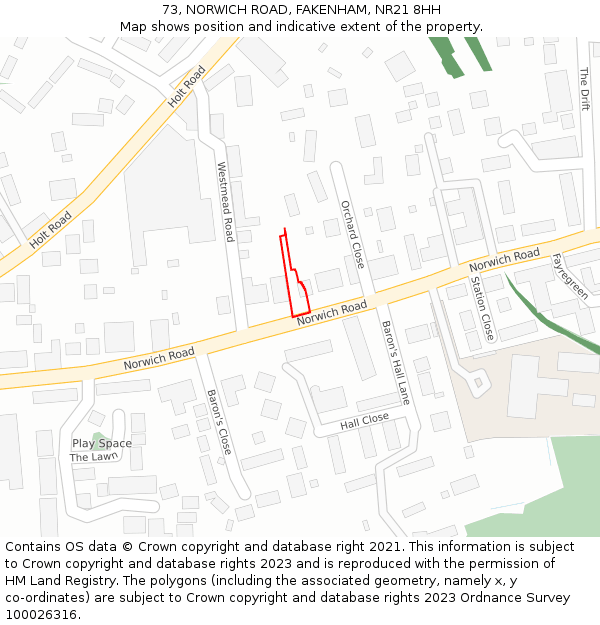 73, NORWICH ROAD, FAKENHAM, NR21 8HH: Location map and indicative extent of plot