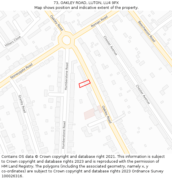 73, OAKLEY ROAD, LUTON, LU4 9PX: Location map and indicative extent of plot