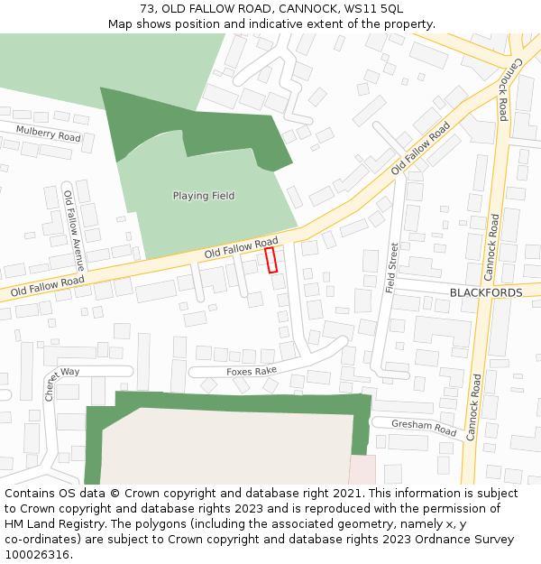 73, OLD FALLOW ROAD, CANNOCK, WS11 5QL: Location map and indicative extent of plot