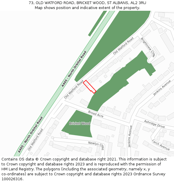 73, OLD WATFORD ROAD, BRICKET WOOD, ST ALBANS, AL2 3RU: Location map and indicative extent of plot