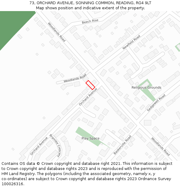 73, ORCHARD AVENUE, SONNING COMMON, READING, RG4 9LT: Location map and indicative extent of plot