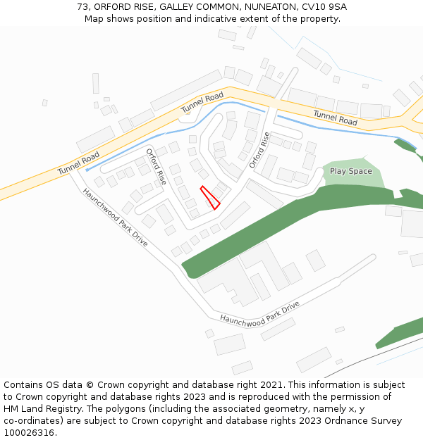 73, ORFORD RISE, GALLEY COMMON, NUNEATON, CV10 9SA: Location map and indicative extent of plot