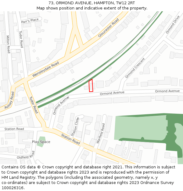 73, ORMOND AVENUE, HAMPTON, TW12 2RT: Location map and indicative extent of plot