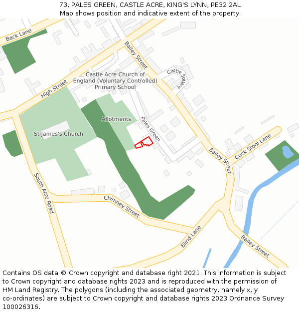 73, PALES GREEN, CASTLE ACRE, KING'S LYNN, PE32 2AL: Location map and indicative extent of plot