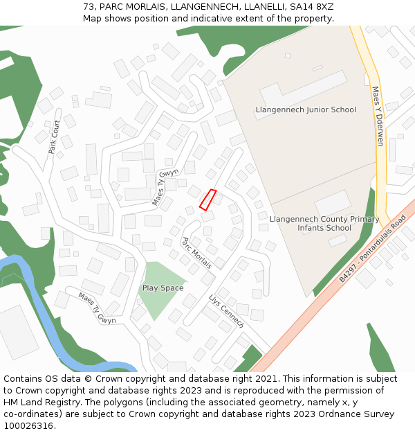 73, PARC MORLAIS, LLANGENNECH, LLANELLI, SA14 8XZ: Location map and indicative extent of plot