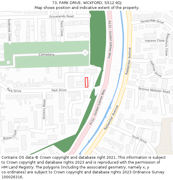 73, PARK DRIVE, WICKFORD, SS12 9DJ: Location map and indicative extent of plot