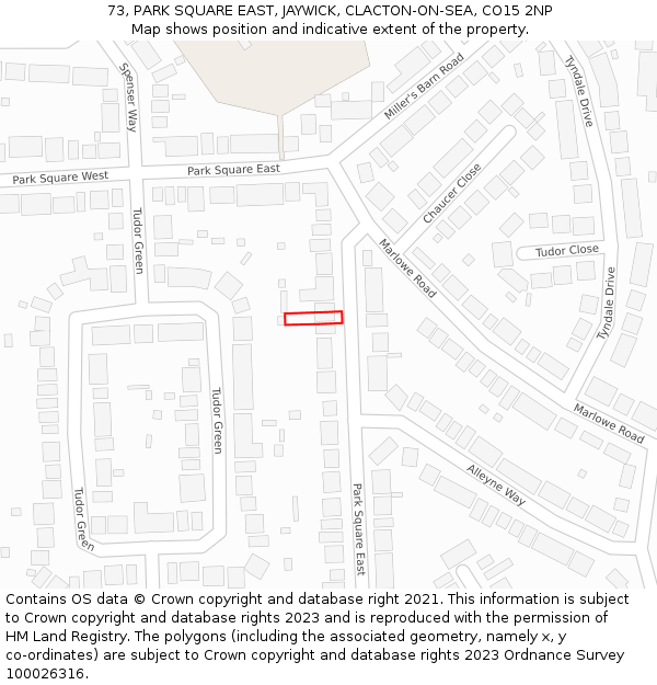 73, PARK SQUARE EAST, JAYWICK, CLACTON-ON-SEA, CO15 2NP: Location map and indicative extent of plot