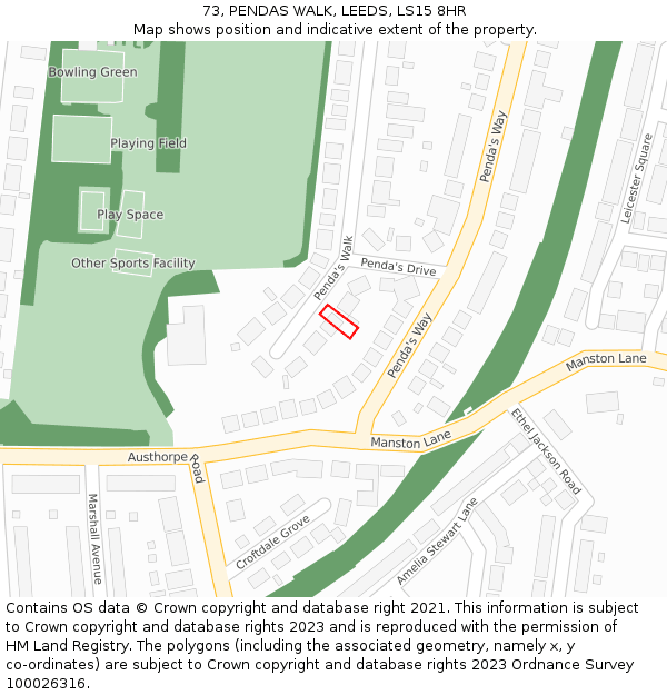 73, PENDAS WALK, LEEDS, LS15 8HR: Location map and indicative extent of plot