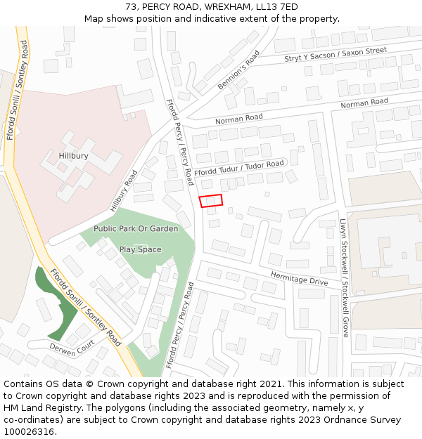 73, PERCY ROAD, WREXHAM, LL13 7ED: Location map and indicative extent of plot