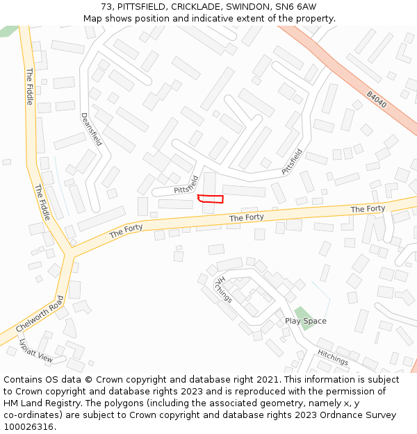 73, PITTSFIELD, CRICKLADE, SWINDON, SN6 6AW: Location map and indicative extent of plot