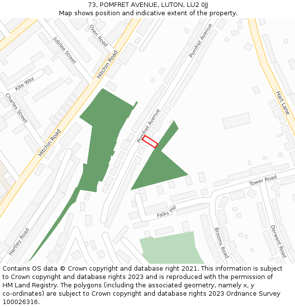 73, POMFRET AVENUE, LUTON, LU2 0JJ: Location map and indicative extent of plot