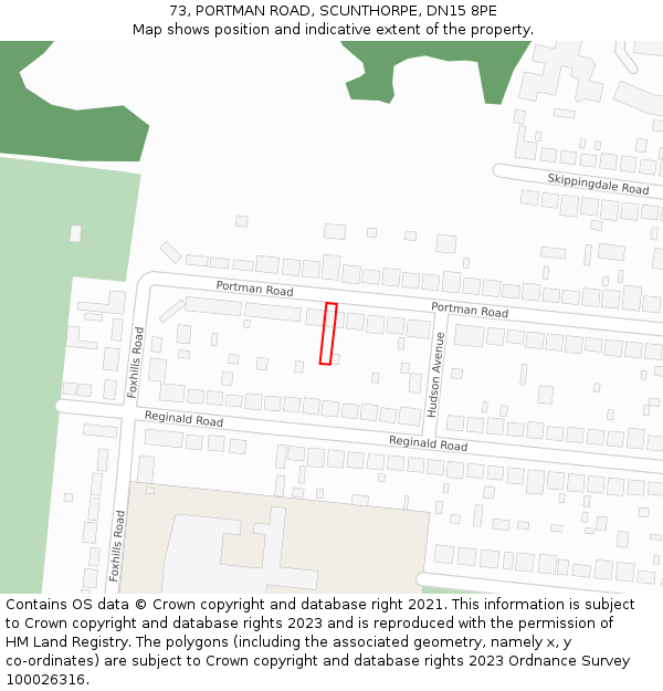 73, PORTMAN ROAD, SCUNTHORPE, DN15 8PE: Location map and indicative extent of plot