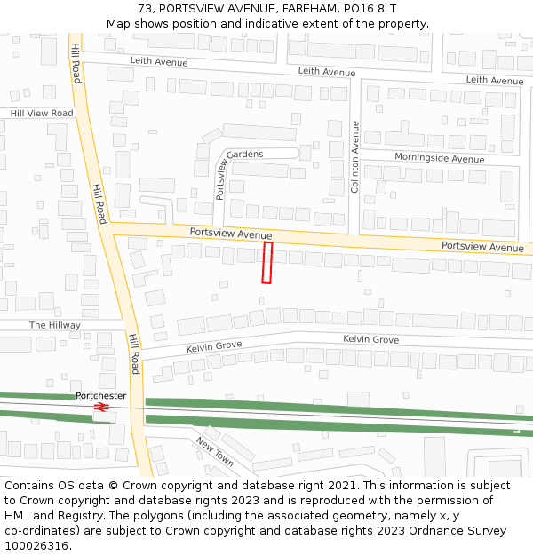 73, PORTSVIEW AVENUE, FAREHAM, PO16 8LT: Location map and indicative extent of plot