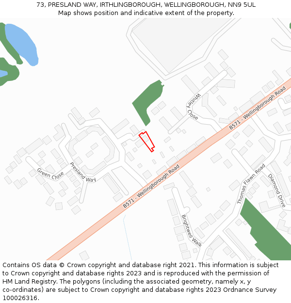 73, PRESLAND WAY, IRTHLINGBOROUGH, WELLINGBOROUGH, NN9 5UL: Location map and indicative extent of plot