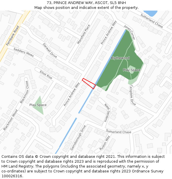 73, PRINCE ANDREW WAY, ASCOT, SL5 8NH: Location map and indicative extent of plot