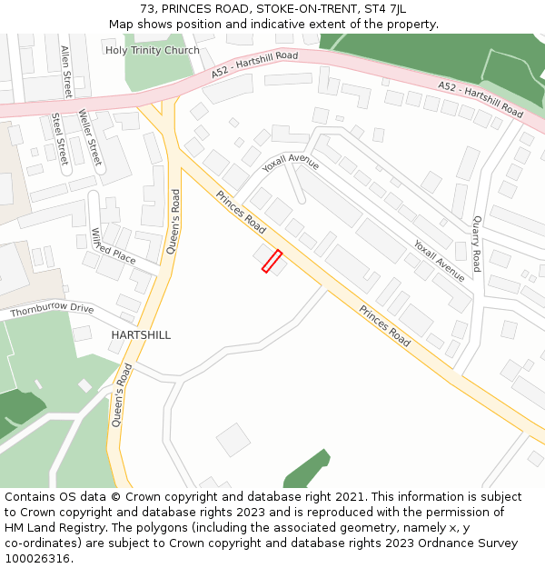 73, PRINCES ROAD, STOKE-ON-TRENT, ST4 7JL: Location map and indicative extent of plot