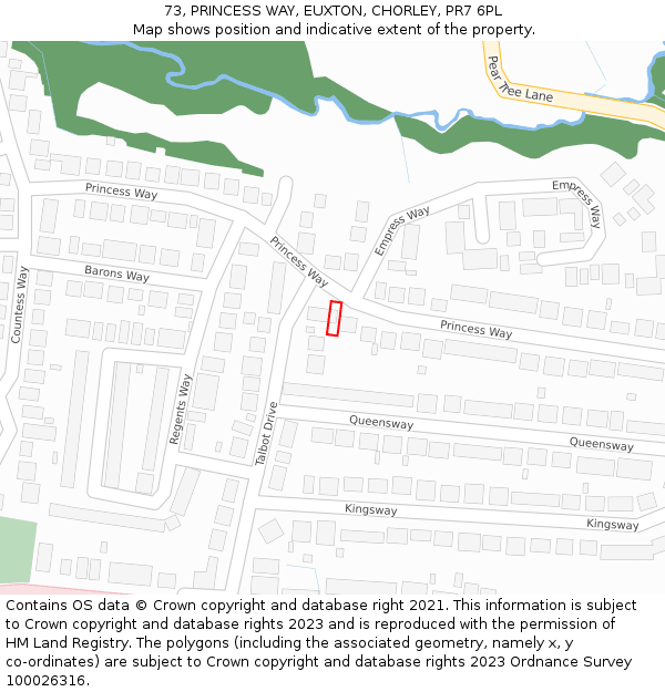 73, PRINCESS WAY, EUXTON, CHORLEY, PR7 6PL: Location map and indicative extent of plot