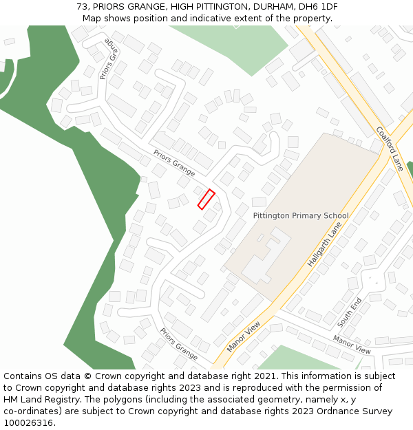 73, PRIORS GRANGE, HIGH PITTINGTON, DURHAM, DH6 1DF: Location map and indicative extent of plot