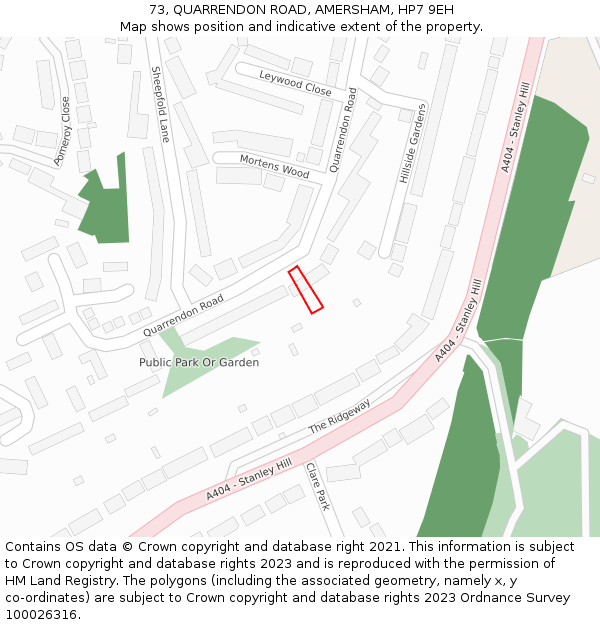 73, QUARRENDON ROAD, AMERSHAM, HP7 9EH: Location map and indicative extent of plot