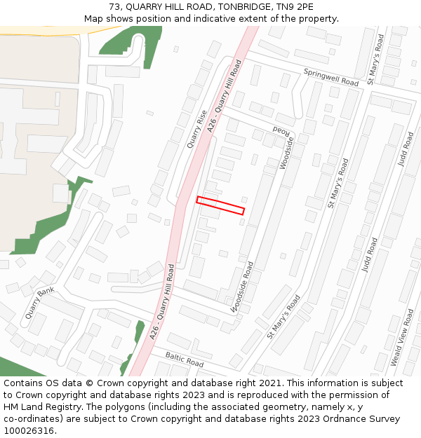 73, QUARRY HILL ROAD, TONBRIDGE, TN9 2PE: Location map and indicative extent of plot