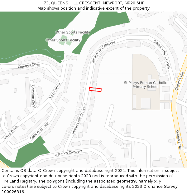 73, QUEENS HILL CRESCENT, NEWPORT, NP20 5HF: Location map and indicative extent of plot