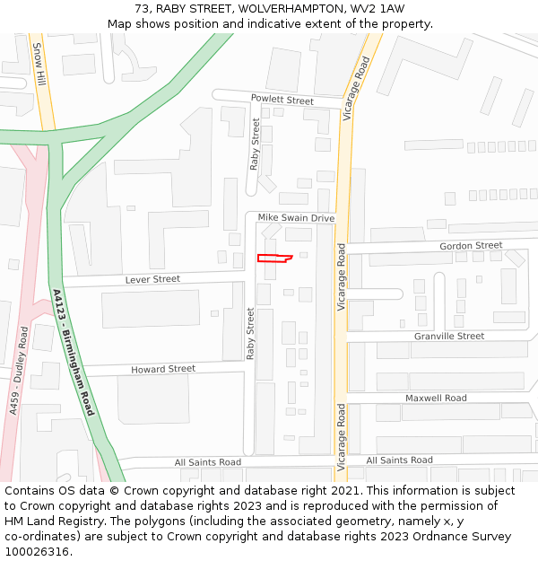 73, RABY STREET, WOLVERHAMPTON, WV2 1AW: Location map and indicative extent of plot