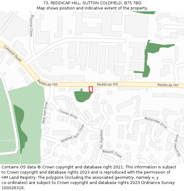 73, REDDICAP HILL, SUTTON COLDFIELD, B75 7BG: Location map and indicative extent of plot