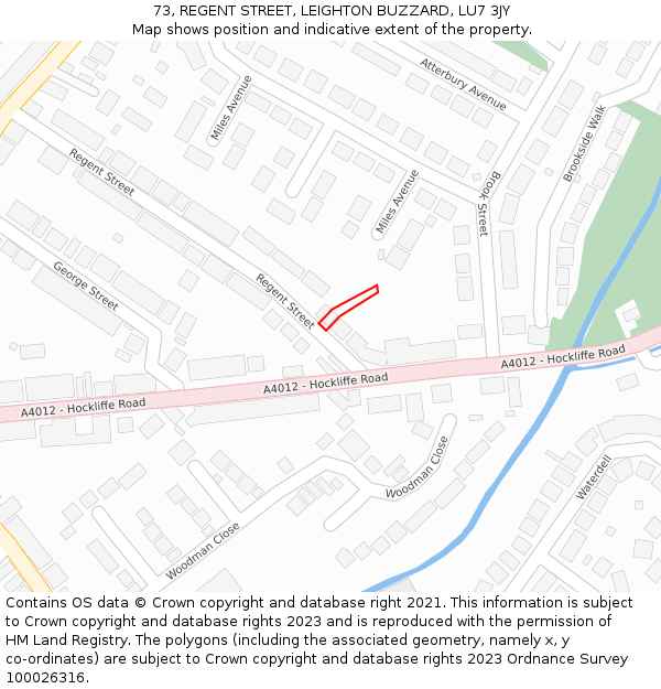 73, REGENT STREET, LEIGHTON BUZZARD, LU7 3JY: Location map and indicative extent of plot