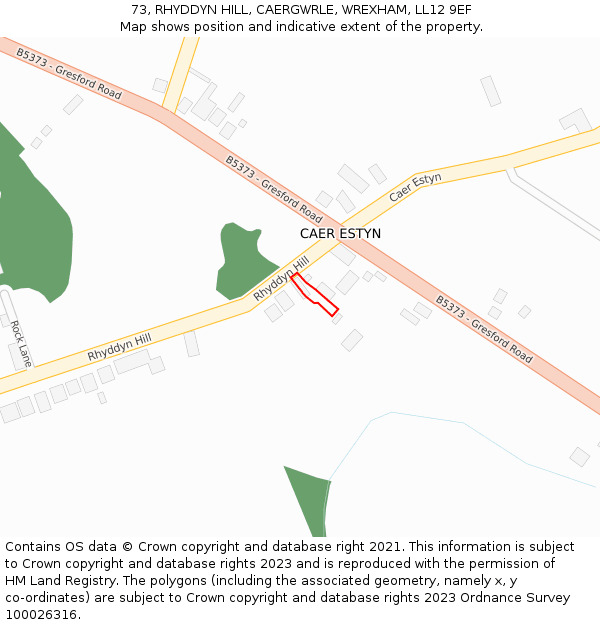 73, RHYDDYN HILL, CAERGWRLE, WREXHAM, LL12 9EF: Location map and indicative extent of plot