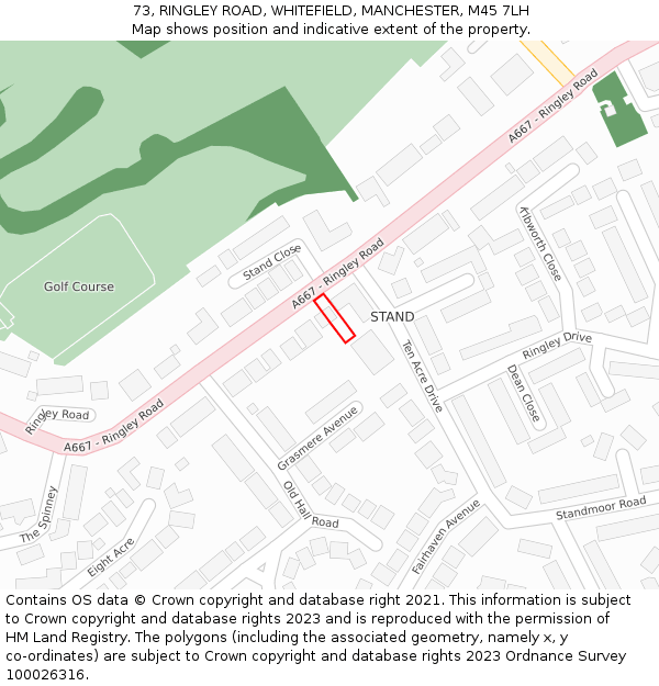 73, RINGLEY ROAD, WHITEFIELD, MANCHESTER, M45 7LH: Location map and indicative extent of plot